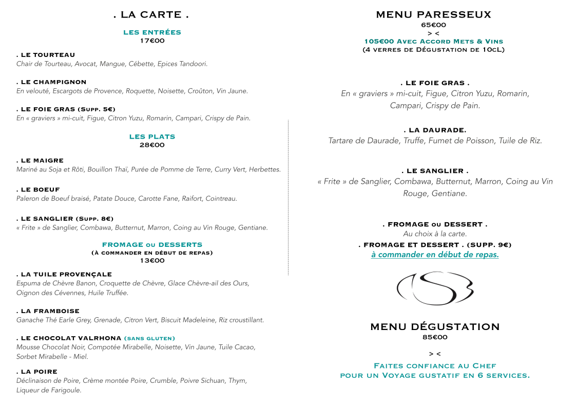 Menu Le Sanglier Paresseux-1
